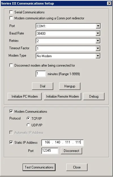 Unit Communications Setup Remote